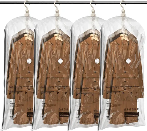 Vista 15 de TAILI Sellador al vacío colgante, bolsas de almacenamiento para ropa, organizadores de armario, viajes, (paquete de 4 cortos) transparente