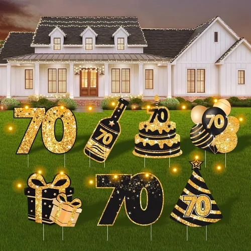 Vista 11 de Decoraciones de cumpleaños número 13 para niñas - 7 piezas de letreros de cumpleaños rosas para el patio con estacas, 2 piezas de luces LED Rosa 13
