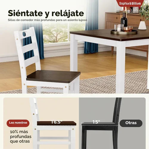 Vista 6 de Sophia & William Juego de mesa de comedor de 5 piezas para 4, juego de mesa y sillas de cocina de madera, mesa de comedor rectangular de 45 pulgadas