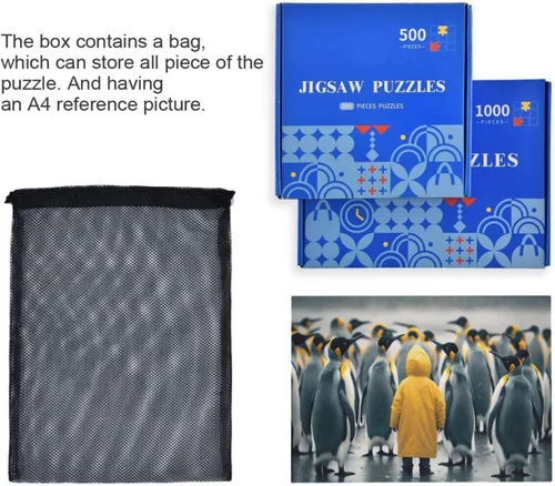 Vista 7 de Rompecabezas de pingüinos, material compuesto de madera de papel Zcon bolsa de almacenamiento e imagen de referencia fácil de resolver 500/1000
