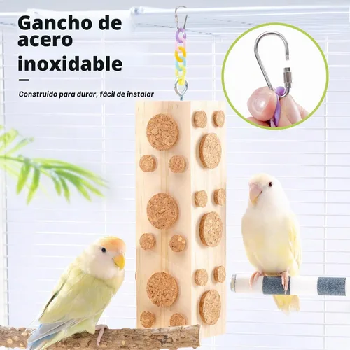 Vista 5 de 2 juguetes de madera para masticar pájaros, 7.9 pulgadas, 92 corchos