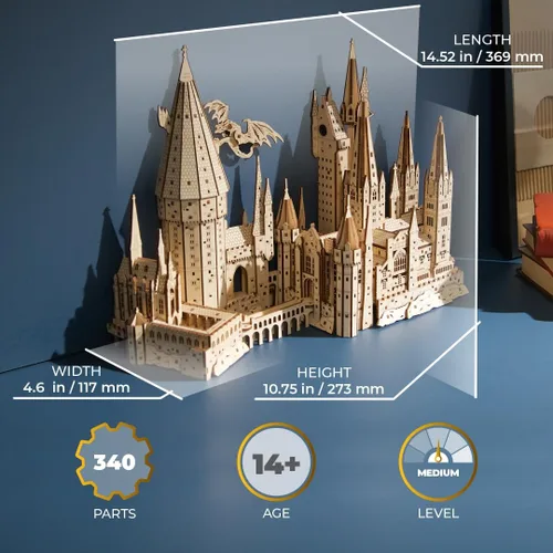 Vista 4 de UGEARS Harry Potter Hogwarts Castle 3D rompecabezas de madera para adultos