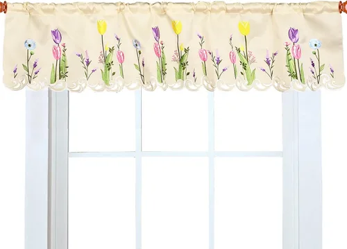 Vista 11 de Cenefa de Cortina de Ventana de Cocina con Bolsillo para Barra Bordada de Bastón de Caramelo de Navidad y Fiestas A 58 × L 14 Pulgadas