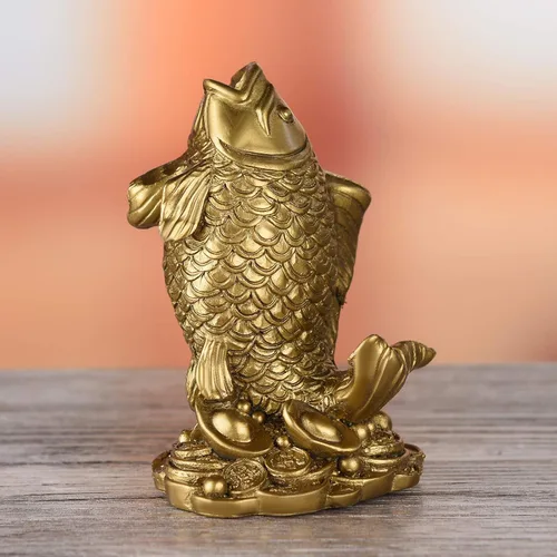 Vista 5 de BRASSTAR Resina Feng Shui Pescado Estatua Riqueza Carpa Tesoro Buena fortuna Afortunada Auspiciosa Casa Oficina Decoración Colección Regalo TQZDPT64