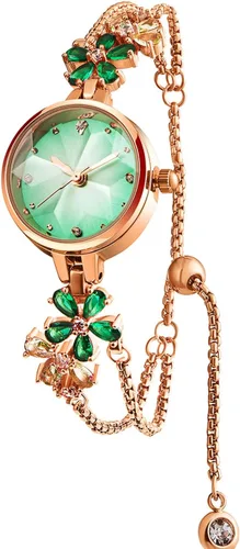 Vista 14 de TIME100 Reloj de pulsera para mujer, de cuarzo, con esfera verde, bisel con cristales en el movimiento, correa de pulsera con diamantes, resistente