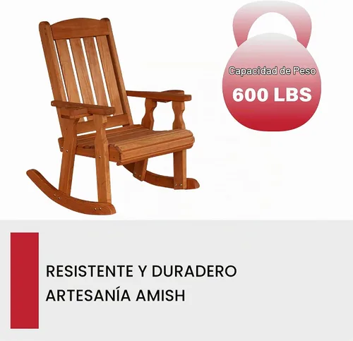 Vista 4 de Amish Casual Mecedora resistente con tratamiento a presión de 600 libras con portavasos (mancha de cedro)