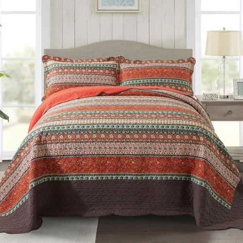 Vista 21 de NEWLAKE Juego de colchas tamaño queen, conjunto de colcha de algodón con diseño de retazos en colores azul y negro con patrones a cuadros, colcha