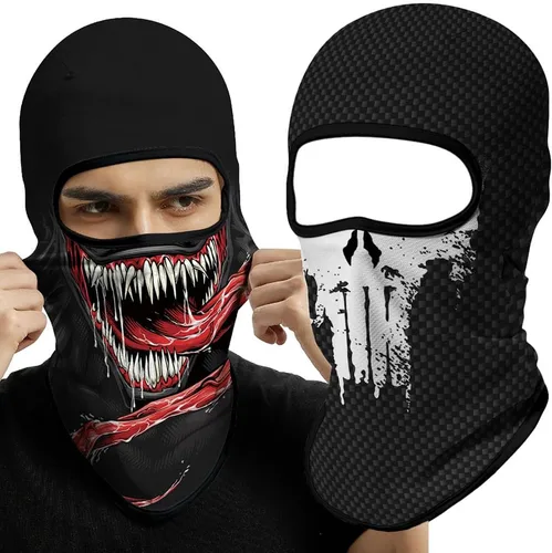 Vista 23 de Pasamontañas 3D, máscara de cara completa, resistente al viento, máscara de esquí con calavera táctica para motocicleta, ciclismo, Halloween