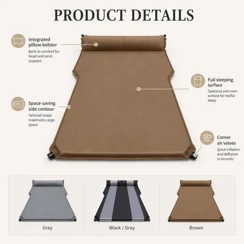 Vista 9 de SUV Air Mattress for Mazda CX-70, Inflatable Car Bed with Pillow, Soft Suede Travel Sleeping Pad for Car Camping,Grey