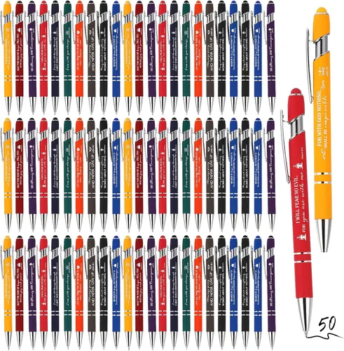 Vista 8 de Fuutreo - 50 bolígrafos cristianos de regalo a granel, versículos bíblicos, inspiradores, pantalla táctil, escritura positiva, bolígrafos de metal