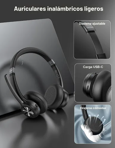 Vista 3 de TECKNET Auriculares Inalámbricos, Auriculares Bluetooth con Micrófono de Cancelación de Ruido AI - Auriculares Bluetooth V5.2 Recargables, 50H