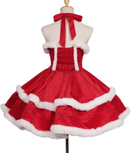 Vista 4 de ZZEQYG Vestidos de Navidad para mujer, color sólido, a la moda, cálido, vestido halter con capa