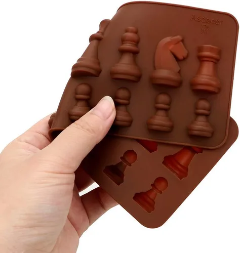 Vista 6 de Molde de silicona para piezas de ajedrez, molde de fondant de caramelo de chocolate, herramienta de decoración de pasteles, papel, arcilla, resina