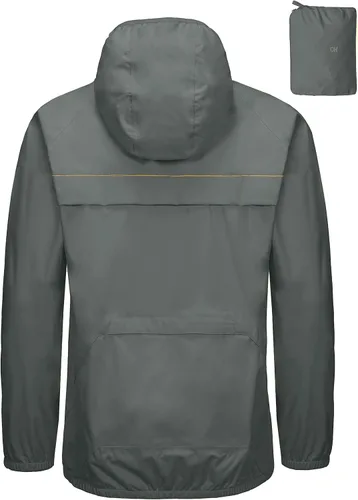 Vista 2 de Little Donkey Andy Chaqueta de lluvia elástica para hombre con capucha, resistente al viento y al agua, plegable