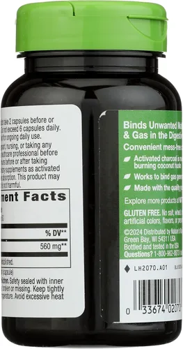Vista 2 de Nature's Way Carbón Activado, une materiales y gases no deseados en el tracto digestivo*, 560 mg por porción de 2 cápsulas, 100 cápsulas