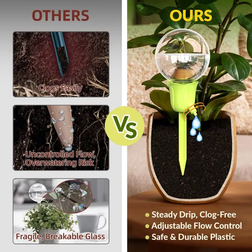 Vista 4 de NiHome 2 piezas de globos de riego automático para plantas de interior y exterior, bombillas de riego por goteo automático ajustables con estacas
