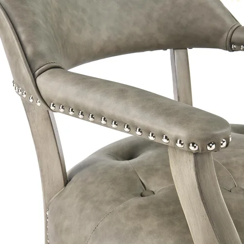 Vista 6 de Silla de comedor con ruedas y brazos, sillas de póker de PU, gris antiguo