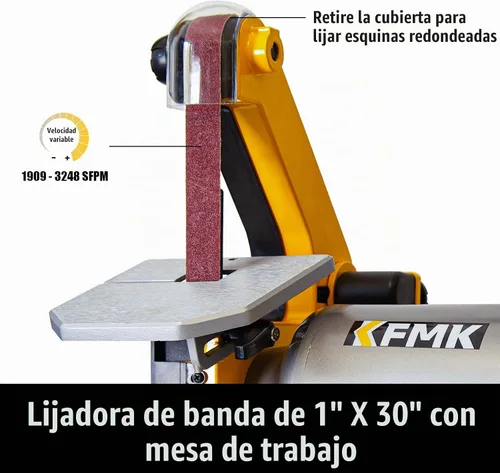 Vista 4 de Combinación de lijadora de banda de 1" x 30" y lijadora de disco de 6" de velocidad variable, motor de accionamiento directo de 3/4 HP, disco