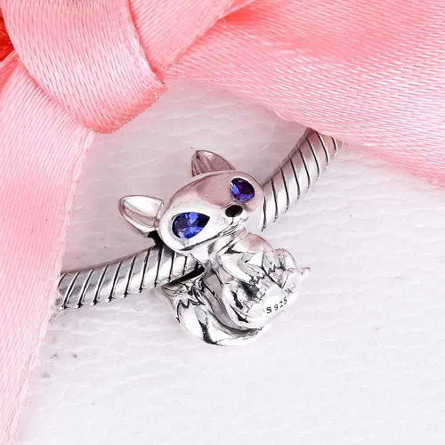 Vista 2 de Clever Fox Blue Crystal Eyes 925 plata esterlina Charm Bead para pandora y pulseras o collares similares
