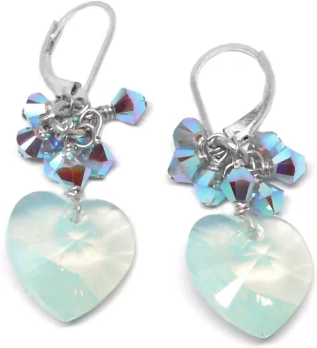 Vista 5 de 14x14mm Crystal Heart Pale Green Cluster Drop Earrings Sterling Silver or Gold-Filled