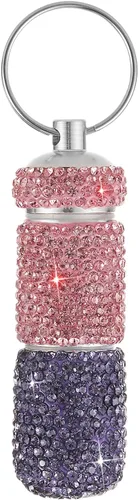 Vista 9 de Pastillero de viaje portátil con diamantes de imitación, impermeable, pequeño pastillero con llavero, bonita caja de almacenamiento de pastillas