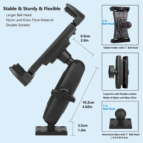Vista 3 de Soporte para tablet de automóvil, base de taladro resistente, soporte para tableta de camión, para iPad, Samsung Tab de 5 a 13 pulgadas, tableta