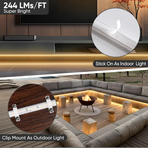 Vista 6 de Shine Decor Tira de luz LED súper brillante de 4000LM, Plug & Play de 120V sin controlador, cableado fácil, sin parpadeo, resistente a la intemperie