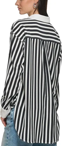 Vista 3 de Karl Lagerfeld Paris Blusa deportiva suave de manga larga a rayas para mujer