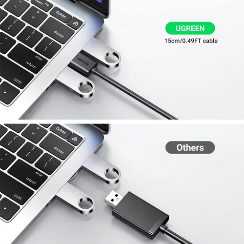 Vista 8 de UGREEN Adaptador de audio USB, con tarjeta de sonido estéreo externa, con auriculares de 3,5 mm y micrófono, con conector, para Windows, Mac, Linux