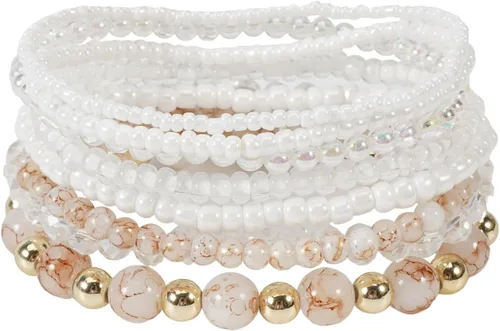 Vista 11 de Caiyao 12 pulseras apilables con cuentas de resina multicapa bohemia, pulseras elásticas de cuentas de cristal de colores, pulseras elásticas