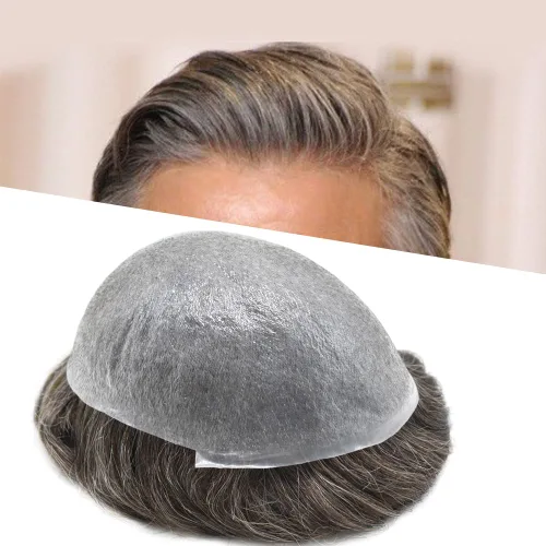 Vista 55 de Pieza de pelo para hombre, sistema de reemplazo de cabello de piel ultra fina para hombres, pieza de pelo de tupé para hombres, cabello humano real