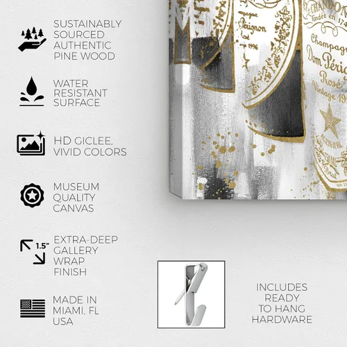 Vista 7 de The Oliver Gal Artist Co. Lienzo decorativo para pared, diseño de bebidas y bebidas espirituosas con texto en inglés "Golden Champagne Feast
