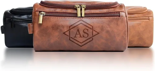 Vista 10 de Xpanrous Neceser personalizado para hombre – Kit de piel sintética grabada con nombre o iniciales personalizados, bolsa de afeitar de viaje hecha a