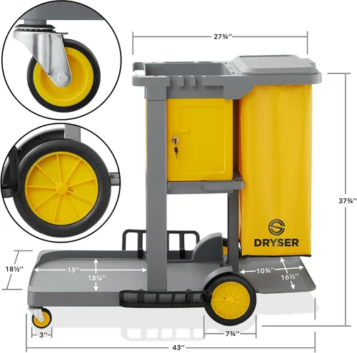 Vista 4 de Dryser Carrito de limpieza comercial con ruedas - Carrito de limpieza con gabinete con cerradura de llave