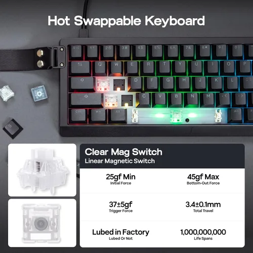 Vista 5 de EPOMAKER HE68 Lite Hall Effect Gaming Keyboard, 8k Polling & 128K Scan Rate, 0.005mm Adjustable Trigger, 0.125ms Latency, 5-Layer Sound-Dampened