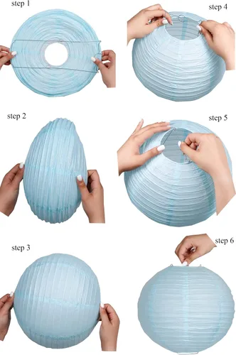 Vista 5 de Paquete de 3 linternas redondas de papel para decoración de boda y fiesta de cumpleaños (azul bebé, 4 pulgadas/3.9 in)