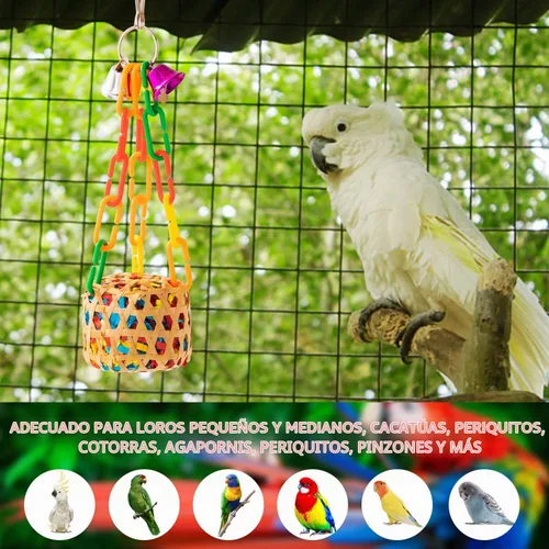 Vista 4 de Juguetes para pájaros, periquitos, juguete para masticar, triturar, forrajear, juguetes con cuerda, perca, juguetes para colgar, accesorios