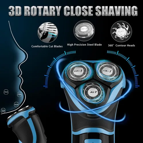 Vista 2 de MAX-T Afeitadora eléctrica para hombres, maquinilla de afeitar eléctrica inalámbrica con estuche de viaje, uso húmedo y seco para hombre