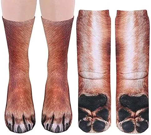 Vista 4 de ATROPOS 3 pares de calcetines de pata de animal, calcetines unisex impresos en 3D, calcetines novedosos con patas de animales para hombres, mujeres