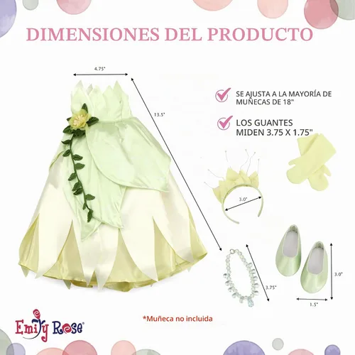 Vista 6 de Emily Rose Ropa de muñeca de 18 pulgadas, vestido de princesa de 5 piezas, vestido de disfraz de Halloween y accesorios con corona, collar, guantes