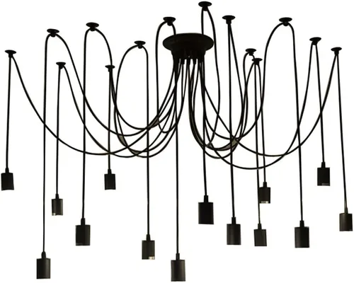Vista 3 de Fuloon Vintage Edison - Lámpara de araña de techo ajustable múltiple para bricolaje, lámpara colgante moderna y elegante, industrial con control