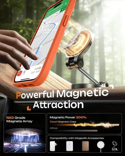 Vista 821 de TOCOL Funda para iPhone 11, compatible con Magsafe, protección completa de cámara, imanes integrados, protección contra caídas, funda translúcida