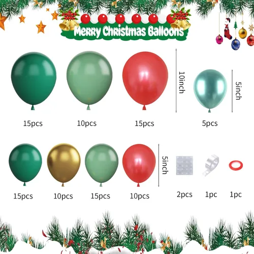 Vista 2 de Kit de Guirnalda de Globos de Navidad, 108 Piezas Globos Retro Verde Oscuro Rojo Oro Arco con Globos 4D, Globos de Caramelo en Forma de Bastón