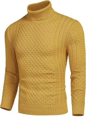 Vista 3 de COOFANDY Men's Slim Fit Turtleneck Sweater Casual Knitted Twisted Pullover Solid Sweaters