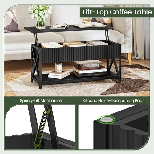 Vista 6 de CHOEZON Mesa auxiliar elevable de 39.4 pulgadas, mesa de centro acanalada con compartimento oculto y estante de almacenamiento, mesa elevadora
