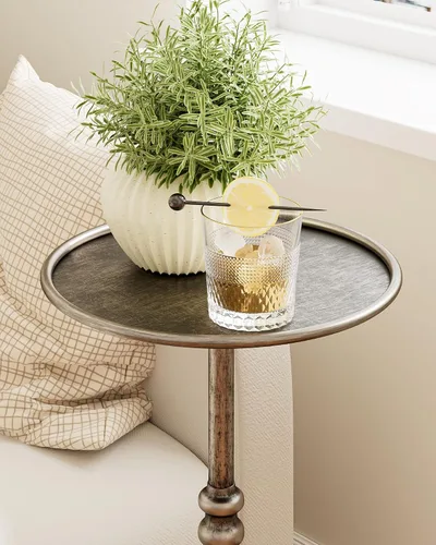 Vista 8 de 25.6" Vintage Round Pedestal End Table with Tray Top, Antique Martini Cocktail Accent Table for Living Room, Bedroom, Drink Table with Brass