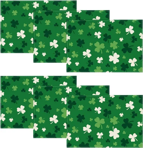 Vista 9 de Artoid Mode Juego de 4 manteles individuales del día de San Patricio con trébol beige de 12 x 18 pulgadas para decoración de fiestas, cocina, comedor