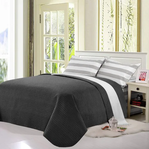 Vista 7 de Alpha Home - Colcha de cama ligera y acolchada, diseño de cuadros., Microfibra, Negro, Full/ Queen