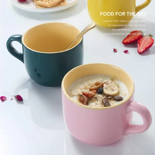 Vista 2 de TeenFighter Taza grande de porcelana de avena - 23 onzas (680mL) Taza de café ancha, taza para el desayuno y tazón de sopa, apta para microondas
