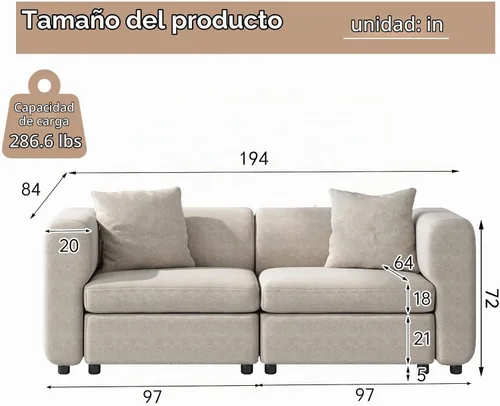 Vista 2 de Guyii Sofá Seccional de Terciopelo, Sofá Loveseat Moderno de Gran Tamaño con 2 Almohadas, Sofá Convertible de 81.88 pulgadas de Largo con Cojines